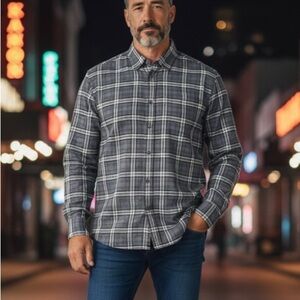 Zegna Sport Button Up Long Sleeve Gray Plaid Lightweight Shirt Mens Large